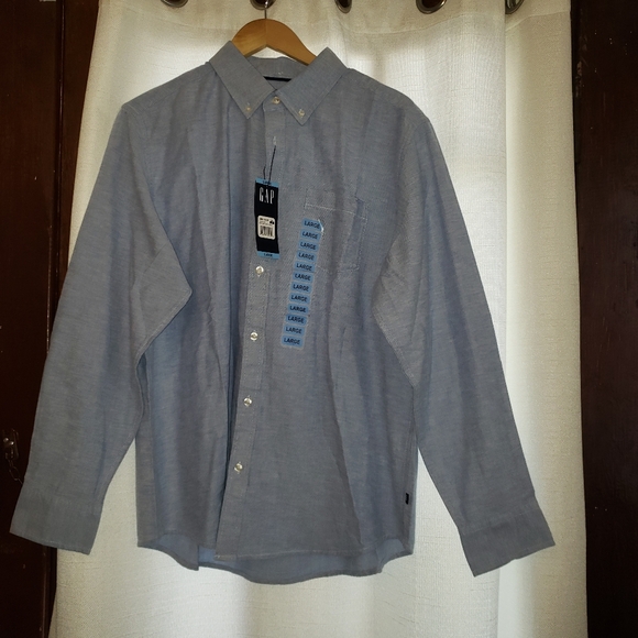 NWT GAP Men's Large Bright Cobalt w/ white long sleeved button down shirt - Picture 1 of 11